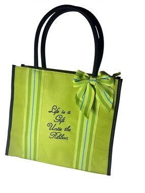 MWW Market Canvas Lime Green, Blue and Black Embroidered Inspirational Tote